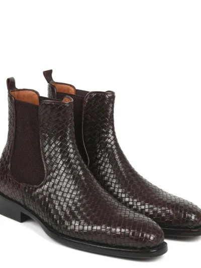 derma contour couture Handmade Woven Leather Chelsea Boots For Men, classic cowboy boots, chelsea boots, designer chelsea boots, luxury chelsea boots, leather chelsea boots